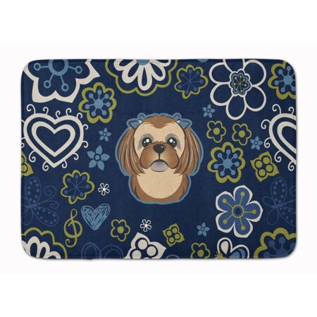 Carolines Treasures Blue Flowers Chocolate Brown Shih Tzu Machine Washable Memory Foam Mat BB5100RUG